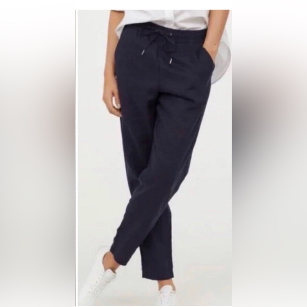 H&M Black Linen Tapered Pants | Drawstring Waist | Women’s Small | EUC